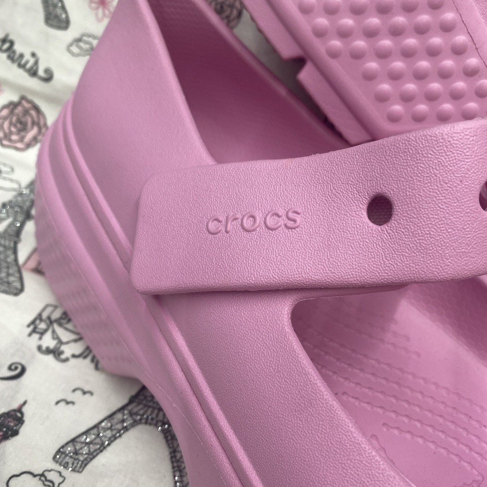 CROCS STOMP MARY JANE SANDAL 209939-6XS PINK TWEED US M9/W11 Brand New No Bag - Picture 3 of 7
